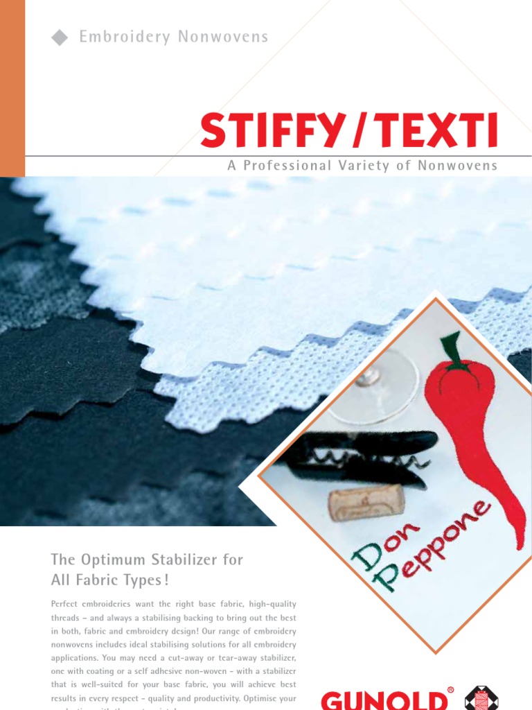 Gunold Embroidery Backing Information Sheet PDF Nonwoven Fabric