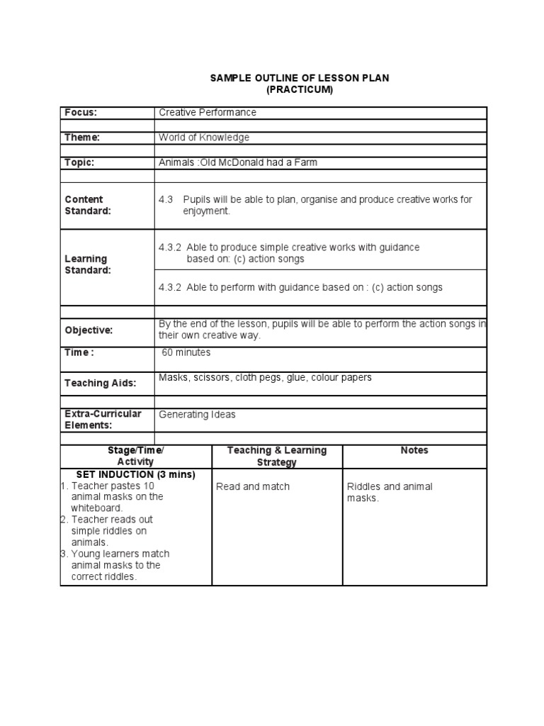 Lesson Plan Language Arts KSSR | PDF