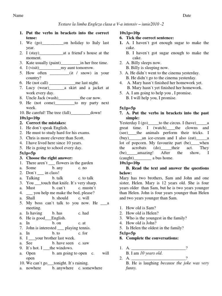 Put The Verbs In Brackets Into Correct Tense
