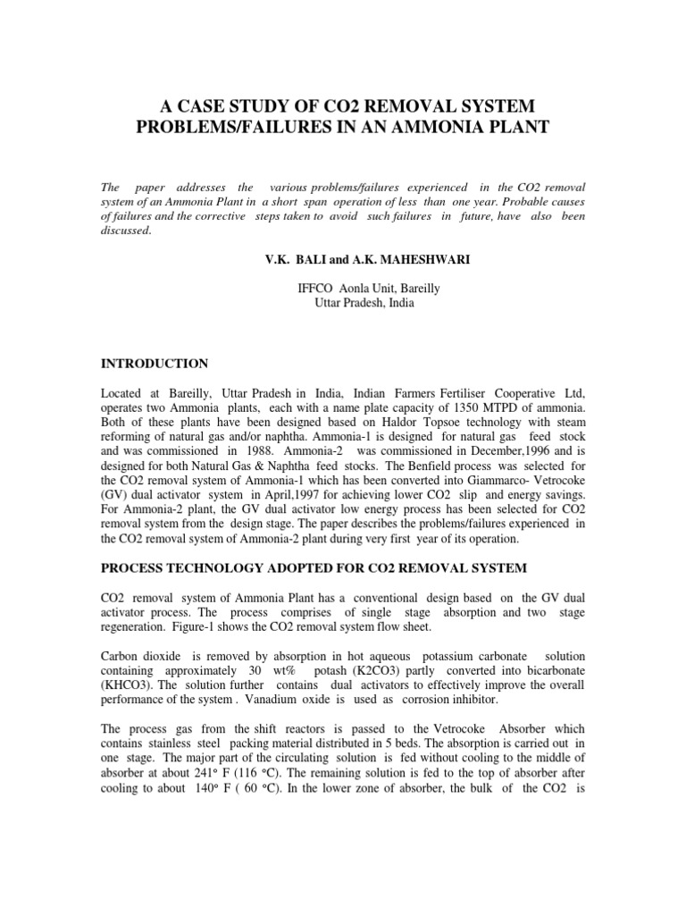 Case Study Of Co2 Removal System Pdf Corrosion Carbon Dioxide