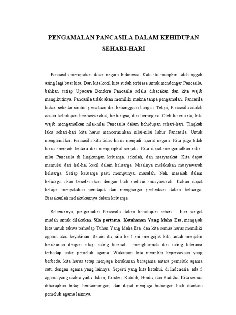 Pengamalan Pancasila Dalam Kehidupan Sehari