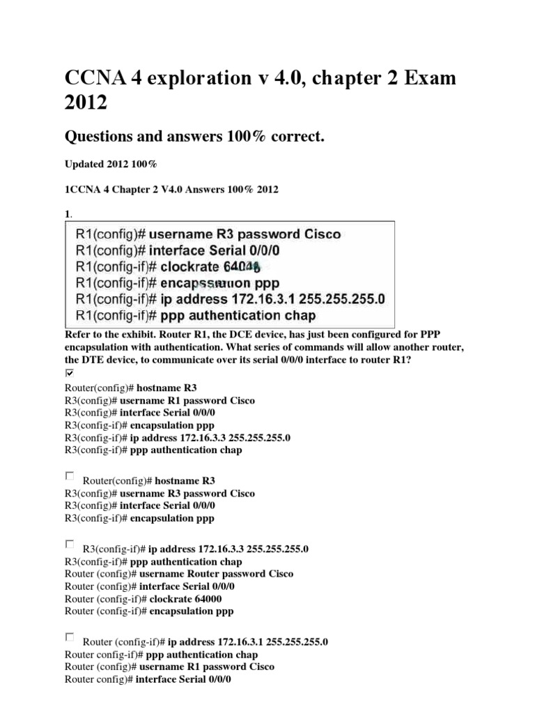 CCNA 4 Exploration V 4.0, Chapter 2 Exam 2012: Questions and Answers ...