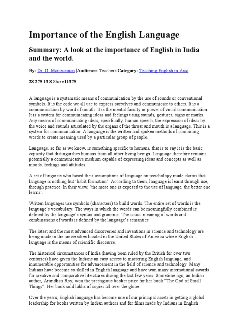 The Continued Importance of English in India and Around the World | PDF ...