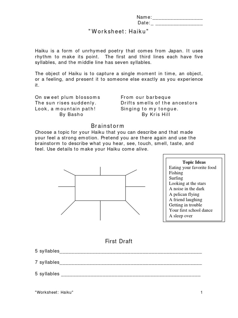 Haiku Worksheet PDF