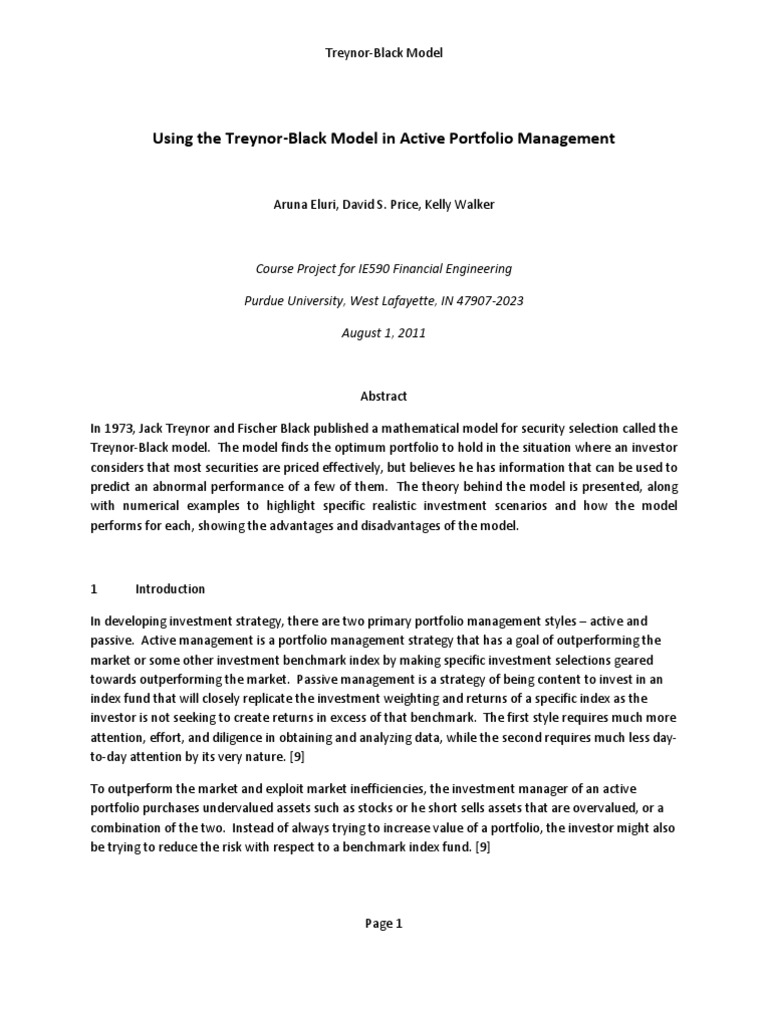 Treynor-Black Model in Portfolio Management | PDF | Active Management ...