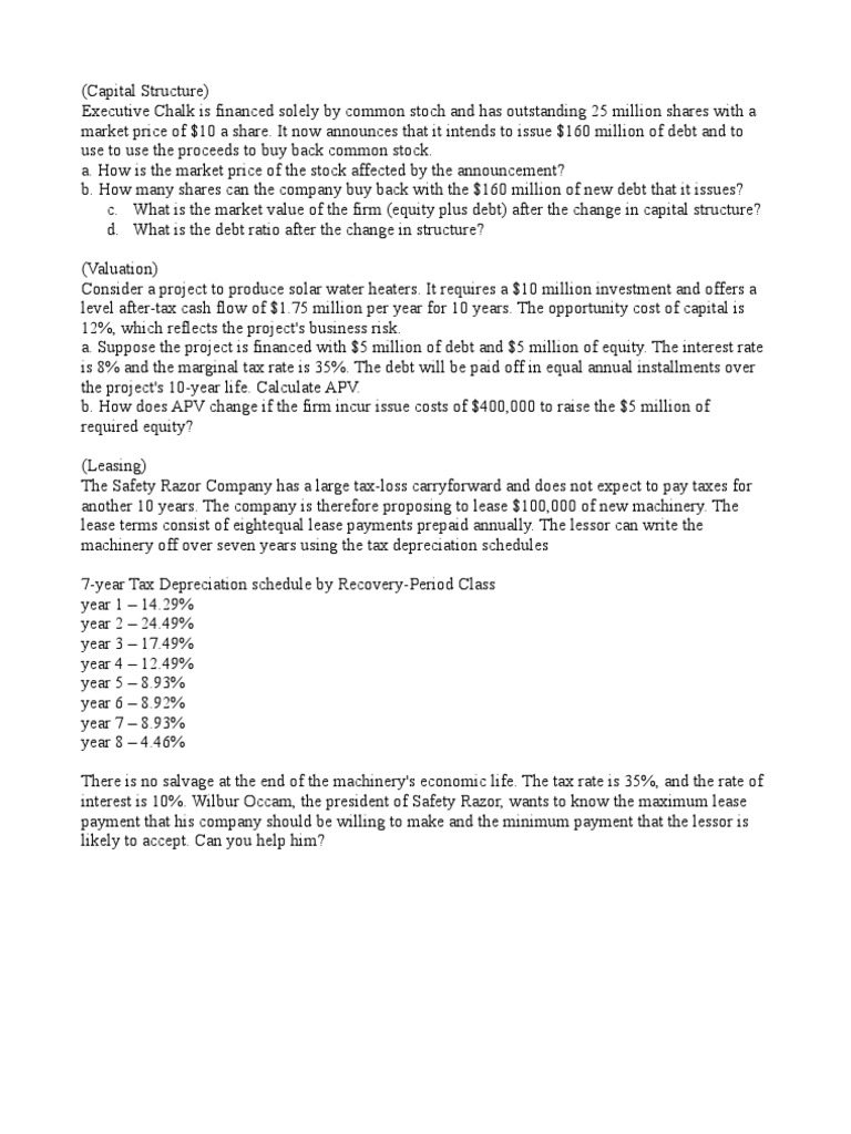 Capital Structure and Valuation Analysis | PDF