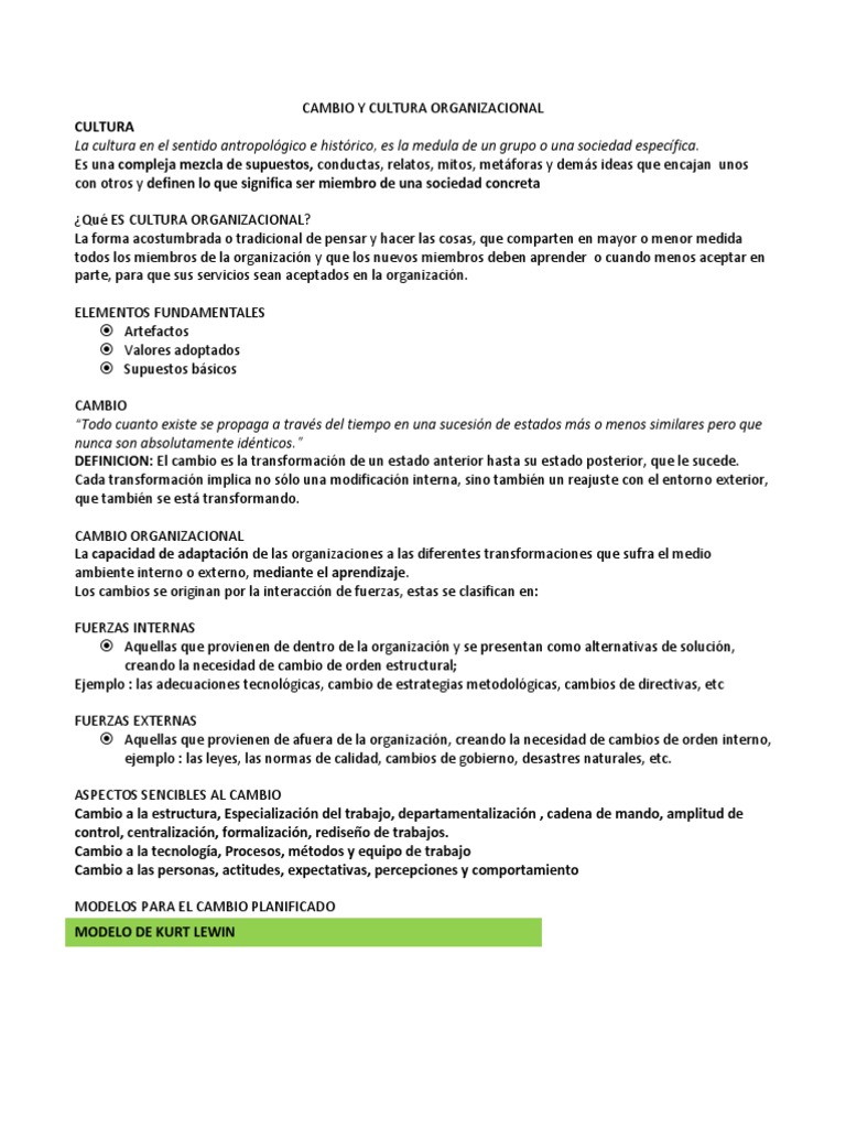 Cambio y Cultura Organizacional | PDF | Cultura organizacional ...