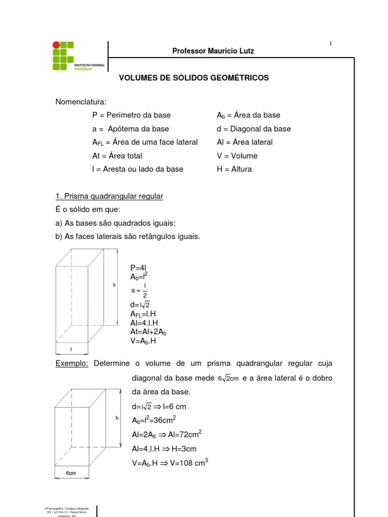 Volumes de sólidos geométricos 12p
