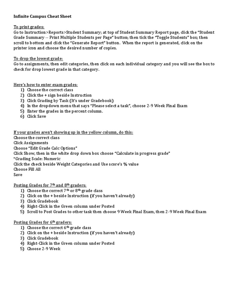 Infinite Campus Grading Cheat Sheet | PDF | Computers