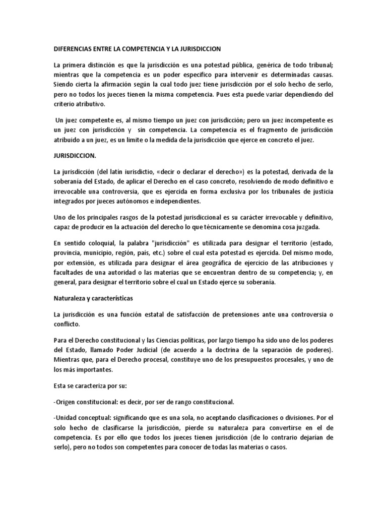 Diferencias Entre La Competencia y La Jurisdiccion | Descargar gratis ...