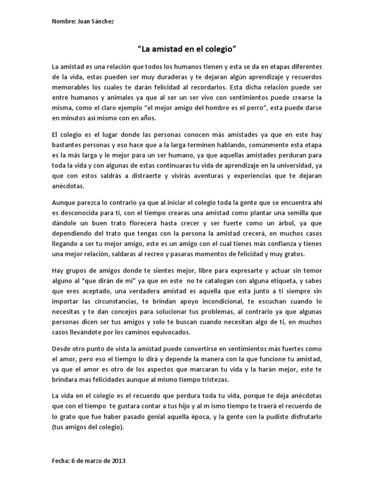 La Amistad En El Colegio Pdf Amistad Amor