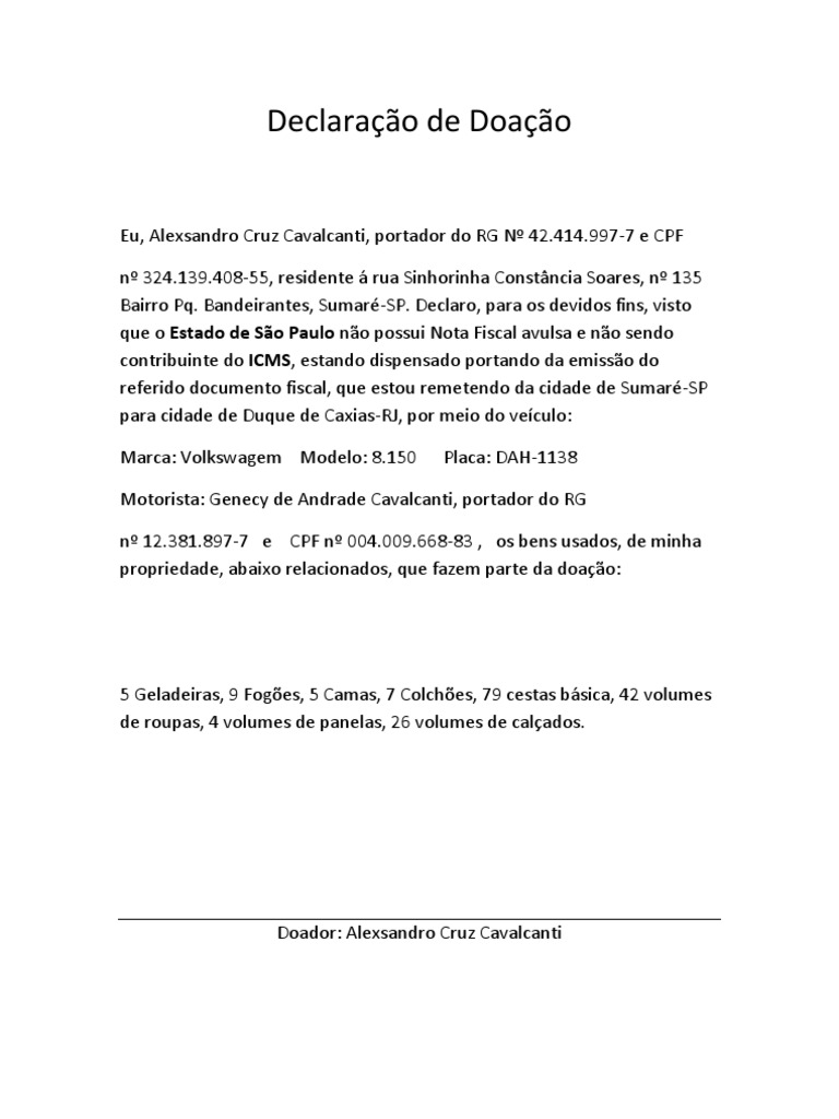 Declaração de Doação