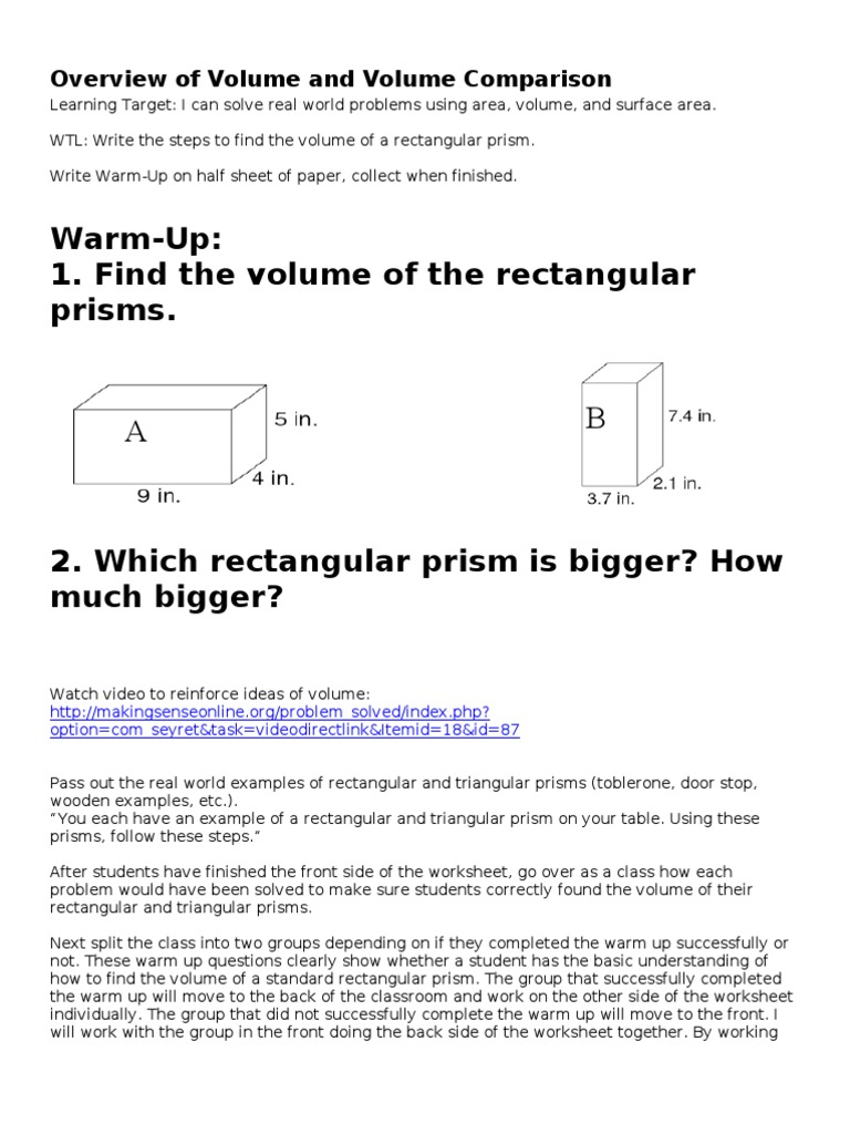 Volume Calculation for Prisms Guide | PDF | Volume | Triangle
