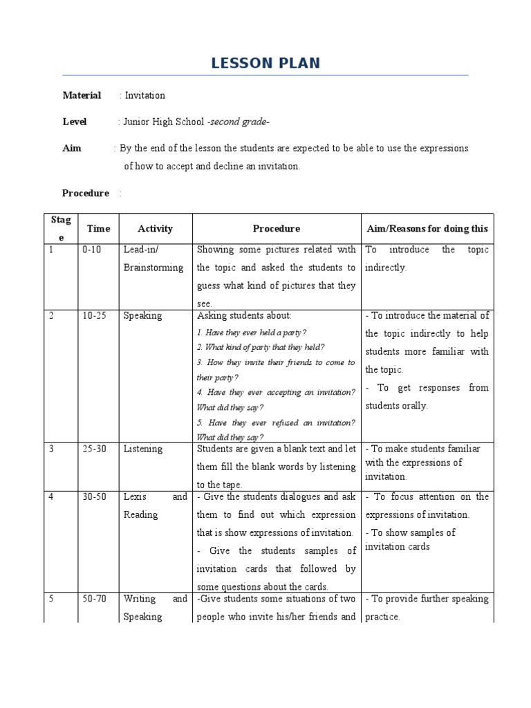 Invitation Acceptance and Decline Procedures | PDF | Lesson Plan