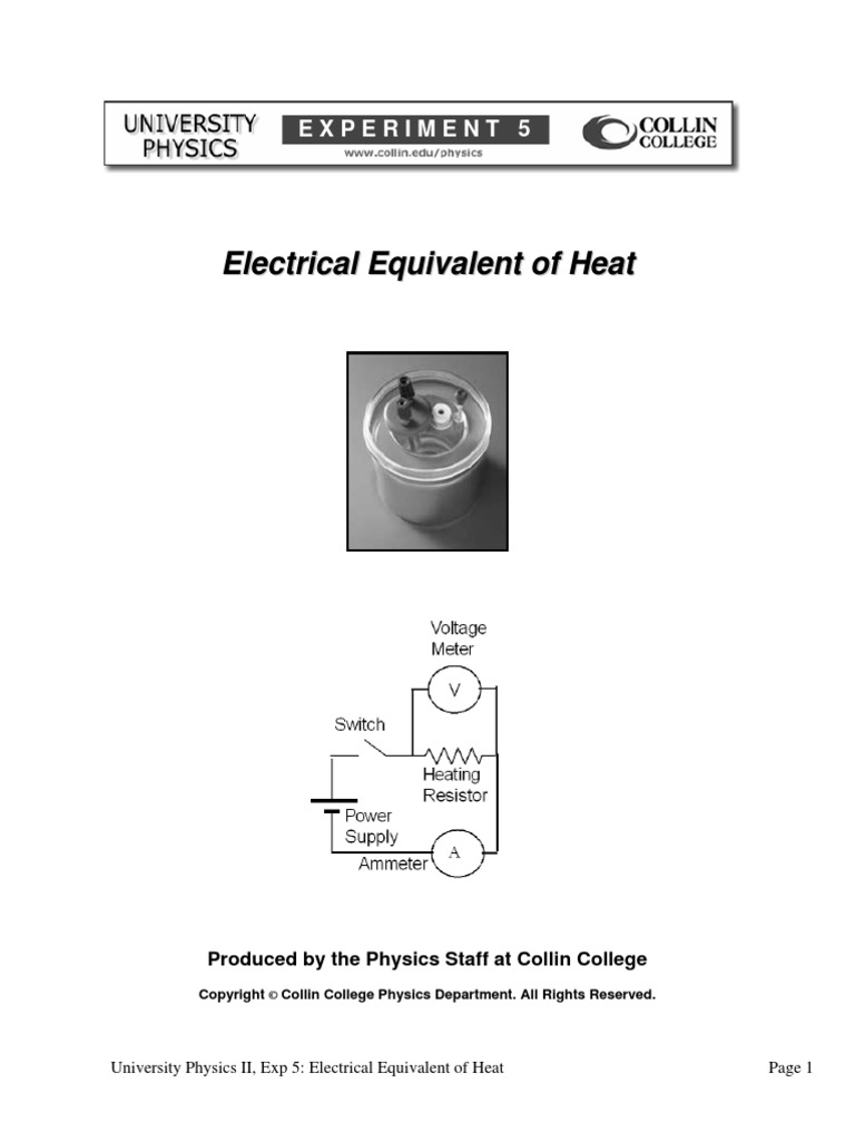 Electrical Equivalent of Heat Electric Current Power (Physics)