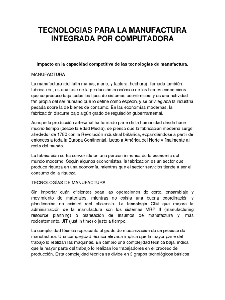 Tecnologias para La Manufactura Integrada Por Computadora | PDF ...