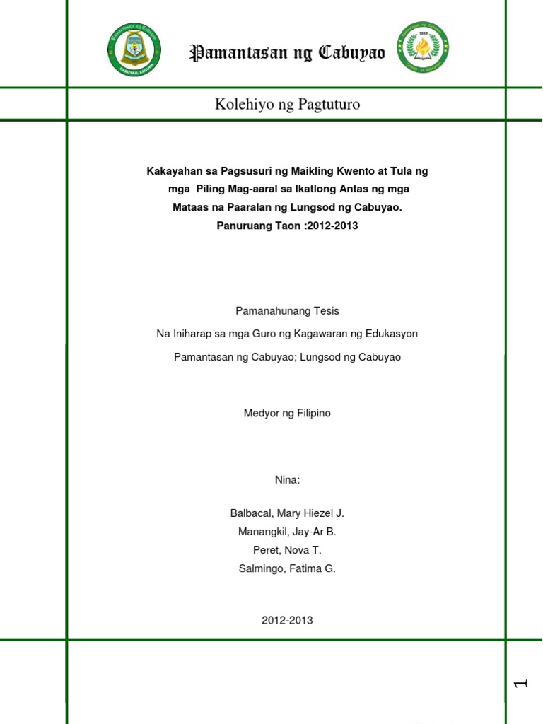 Halimbawa Ng Pamagat Ng Thesis Sa Filipino Tungkol Sa Edukasyon