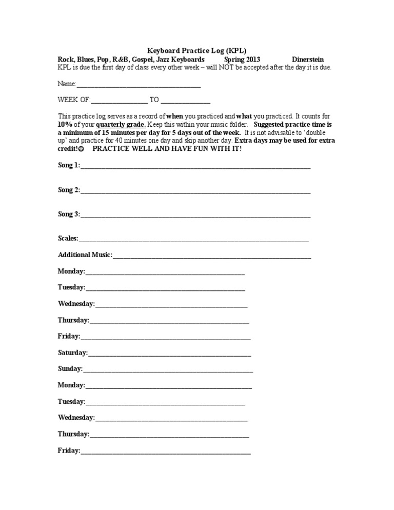 Keyboard Practice Log Template | PDF