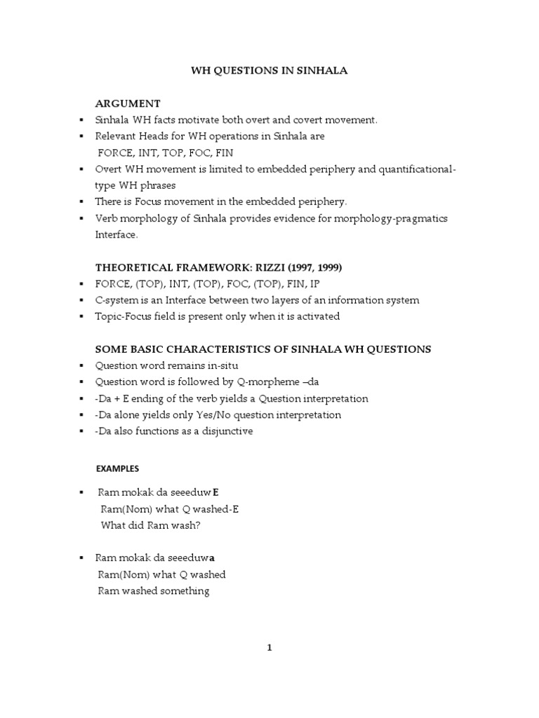 Wh Questions In Sinhala Presentation Pdf Style Fiction Semantics