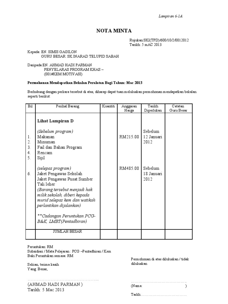 Nota Minta | PDF