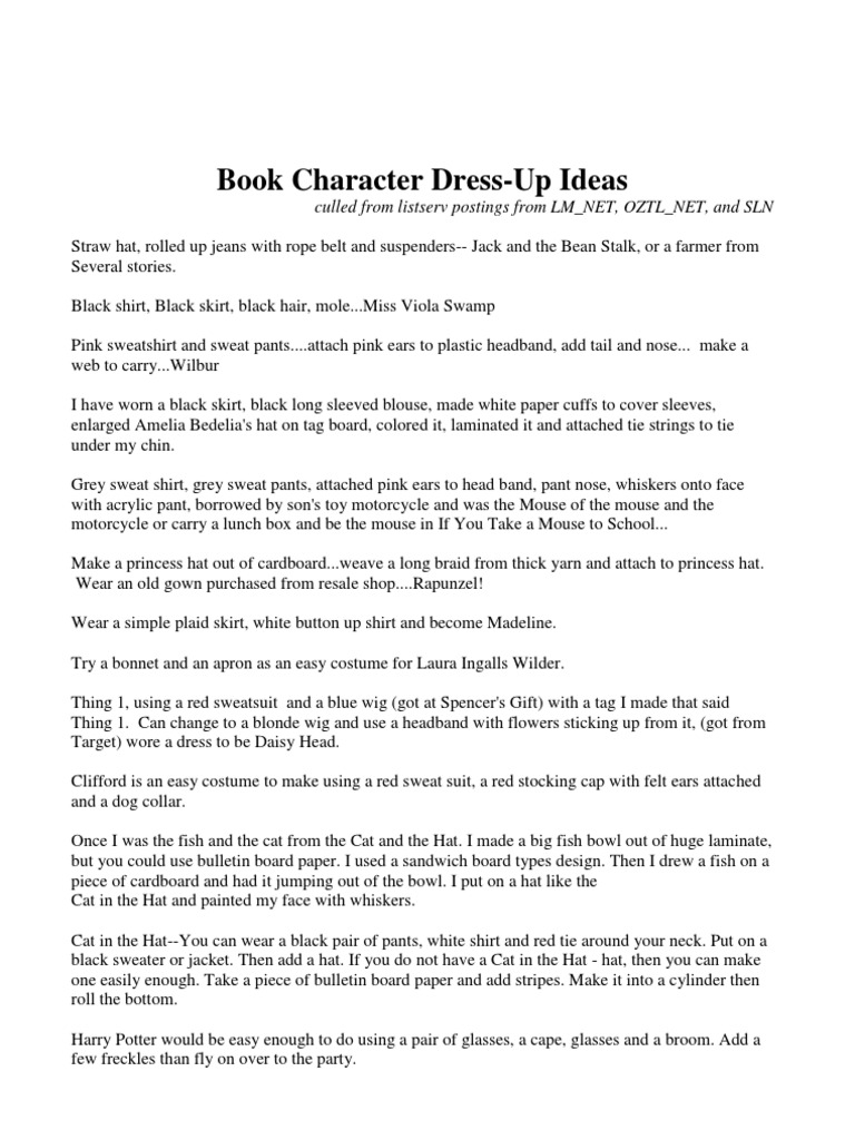 Book Character Costume Ideas for Kids | PDF | Glinda The Good Witch |  Clothing