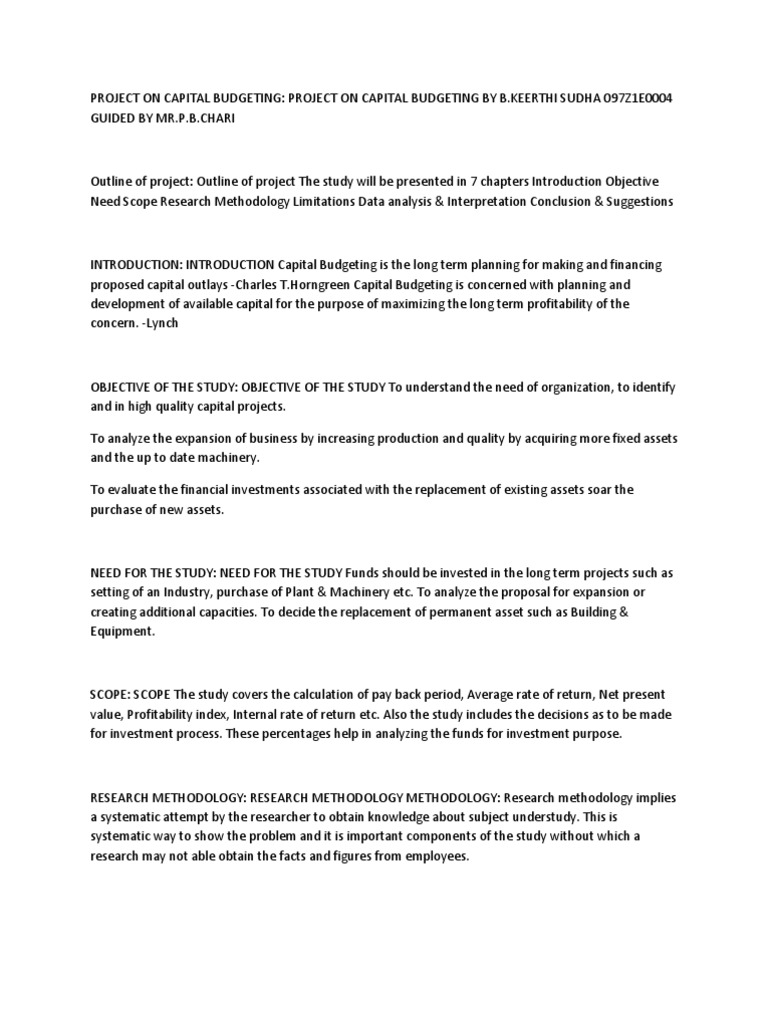Capital Budgeting Project Conclusions | PDF | Internal Rate Of Return ...