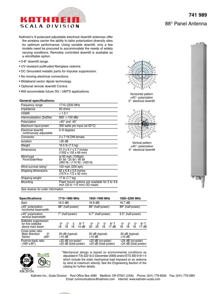 Kathrein 741989 Antenna PDF Antenna (Radio) Radio