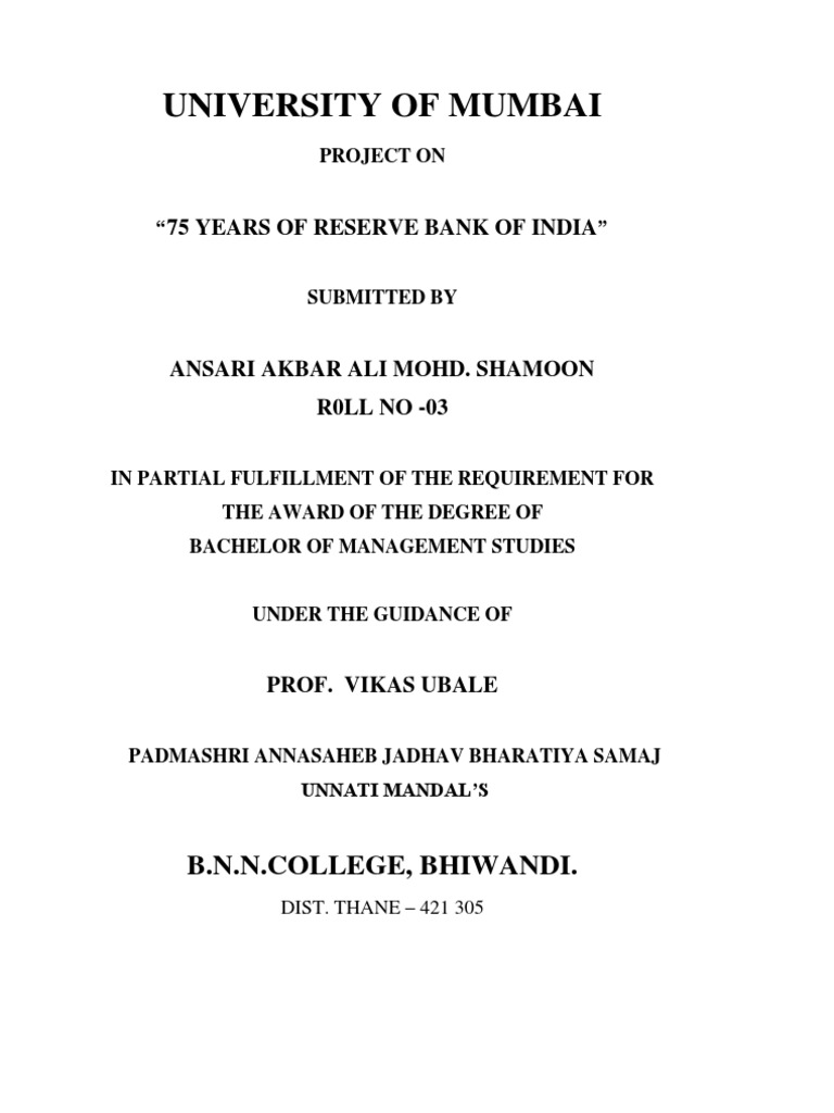 75 Years of Reserve Bank of India Project | PDF | Reserve Bank Of India ...
