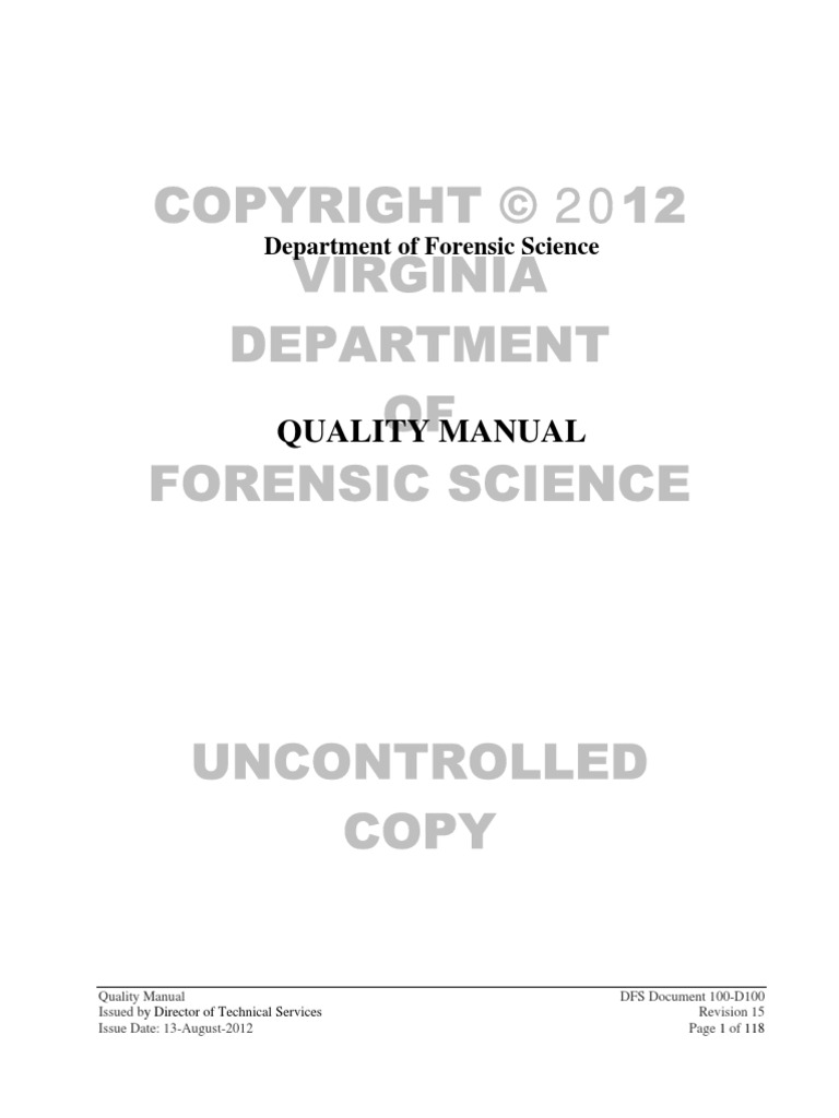 DFS Quality Manual PDF Calibration Forensic Science