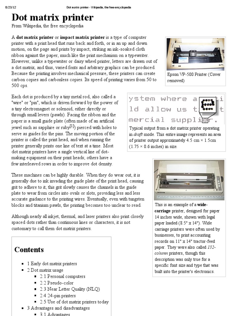 Dot Matrix Printer Wikipedia, The Free Encyclopedia PDF Printer