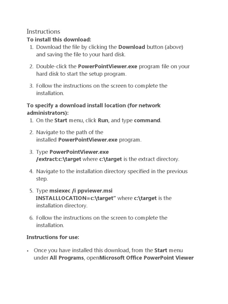 Install PowerPoint Viewer 2007 Guide | PDF | Computers