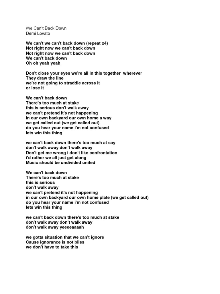 We Cant Back Down Lyrics Pdf Pop Rock Songs
