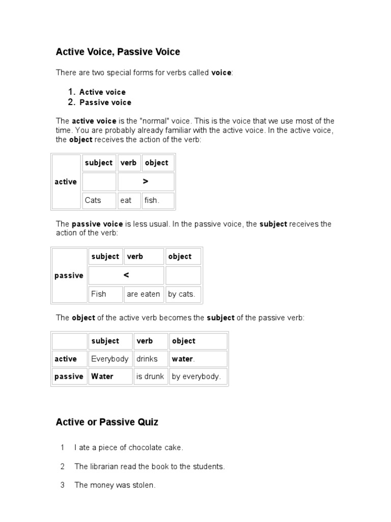 Active Voice Passive Voice | PDF | Language Arts & Discipline | Foreign ...