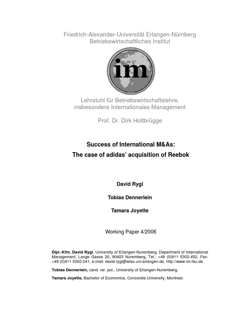 Adidas Reebok Case Study Pdf Adidas Mergers And Acquisitions