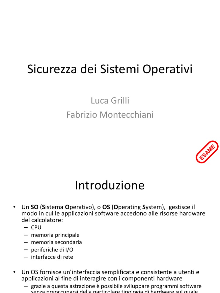 D12 Sicurezza Dei Sistemi Operativi Process Computer File