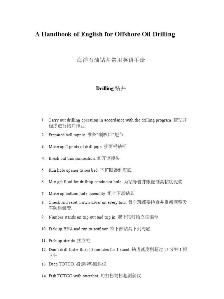 Offshore Oil Drilling English Handbook | PDF