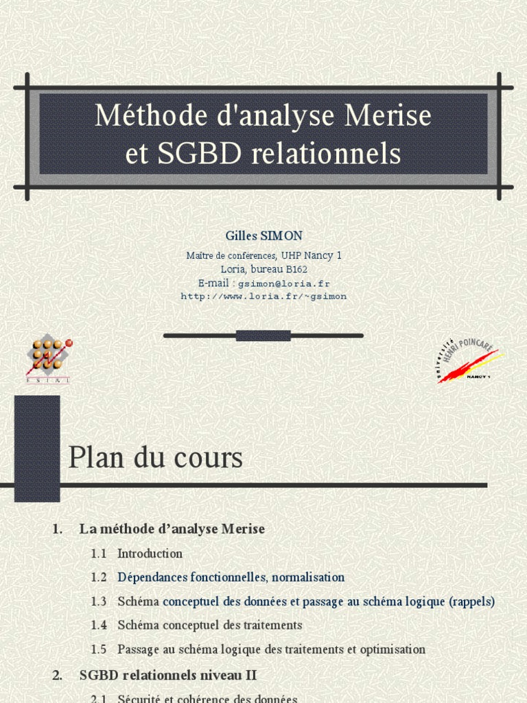 Analyse de la méthode Merise | PDF | Modèle relationnel | Données ...