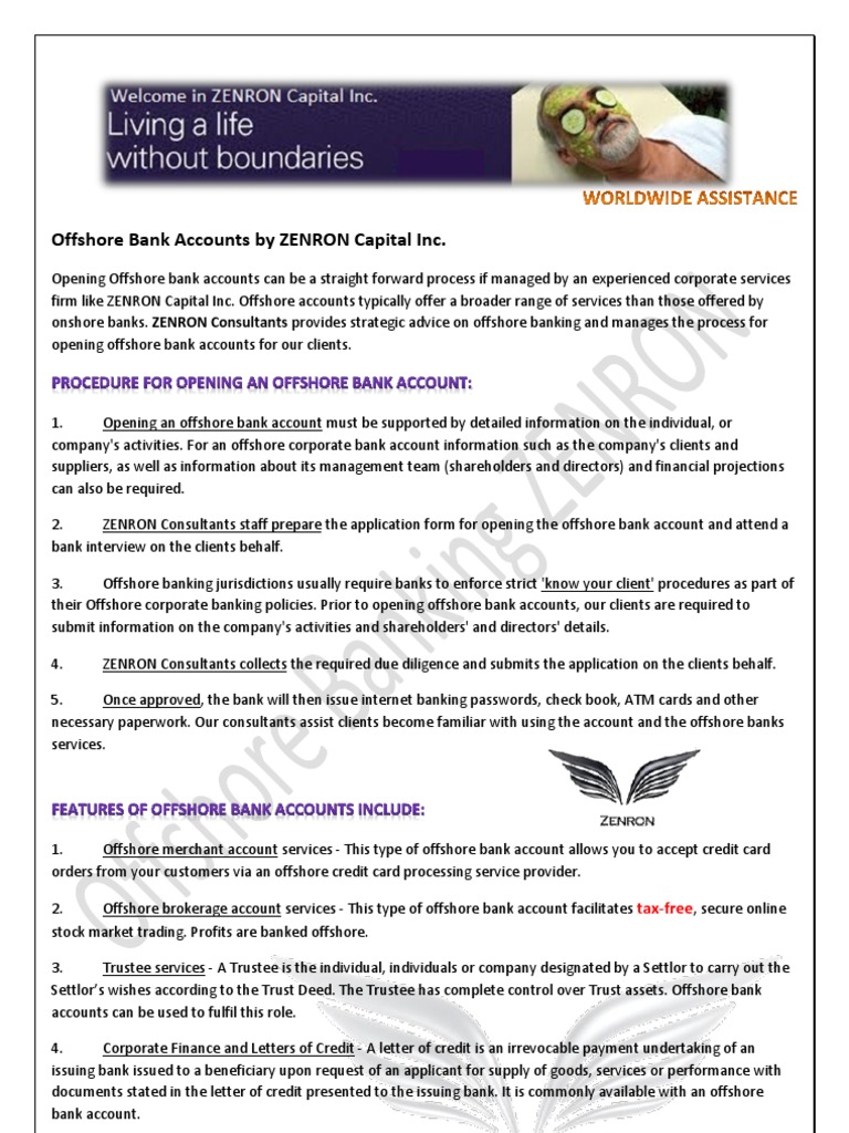 Offshore Banking Bank Account Tax Free Zenron Cz Letter Of