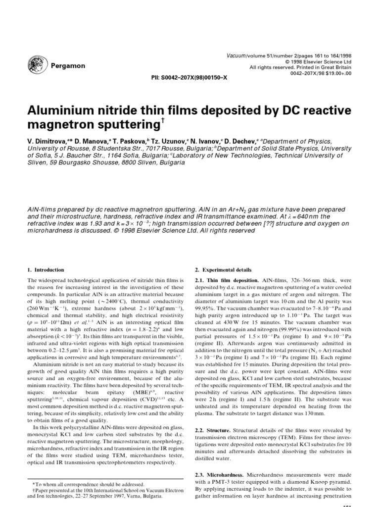 Aluminium Nitride Thin Films Deposited by DC Reactive Magnetron ...
