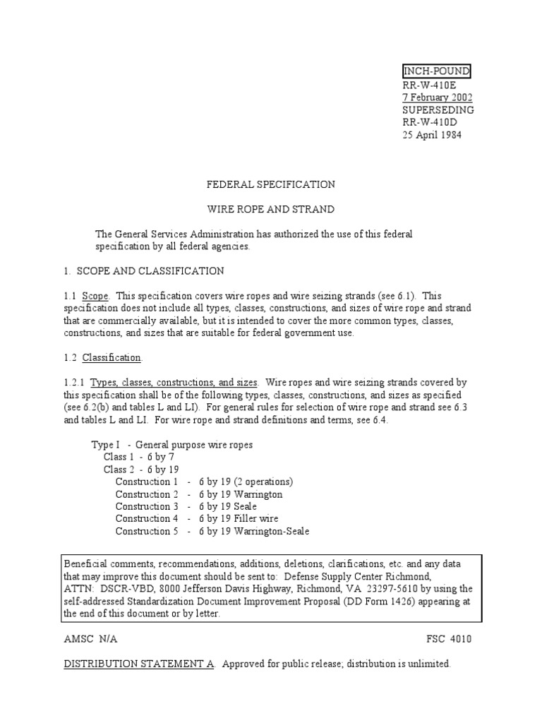 Federal Specification for Wire Rope | PDF | Wire | Rope