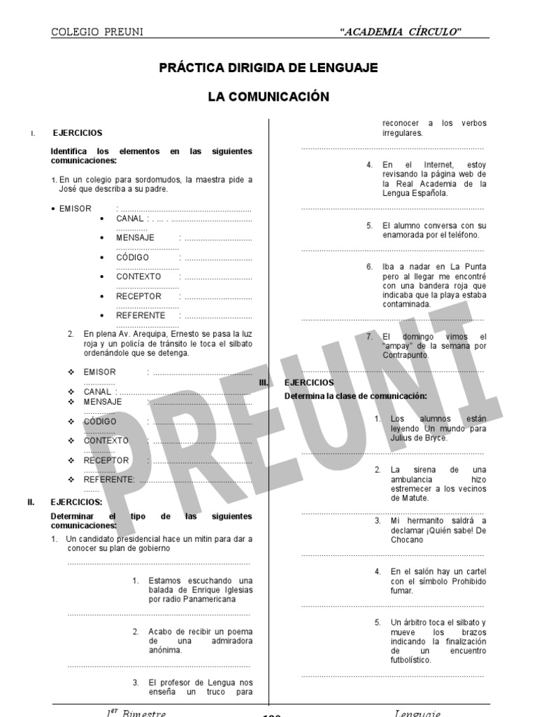 Ejercicios de Comunicación en Lenguaje | PDF | Comunicación | Lingüística