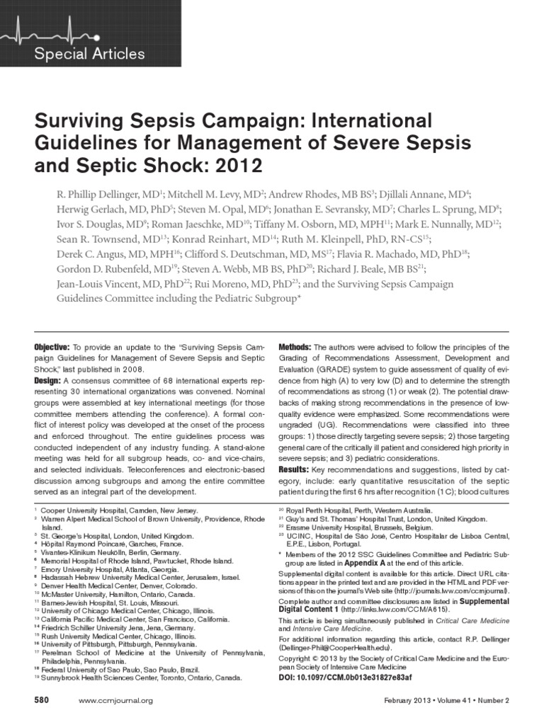 2013 Sepsis Guidelines | PDF | Sepsis | Shock (Circulatory)