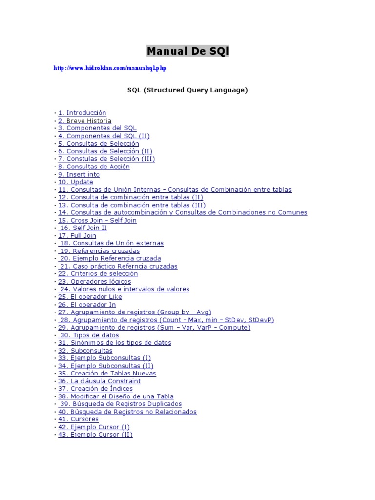 Manual de SQL | PDF
