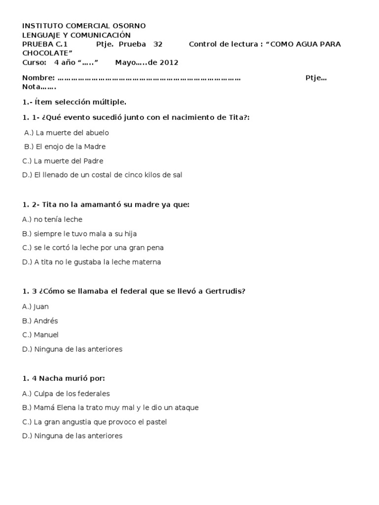 Prueba Como Agua para Chocolate PDF