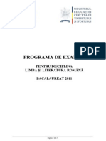 Programa Bac 2013 Limba Si Literatura Romana