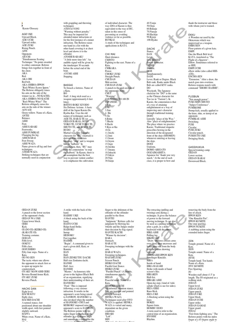Karate Terminology Karate Japanese Martial Arts