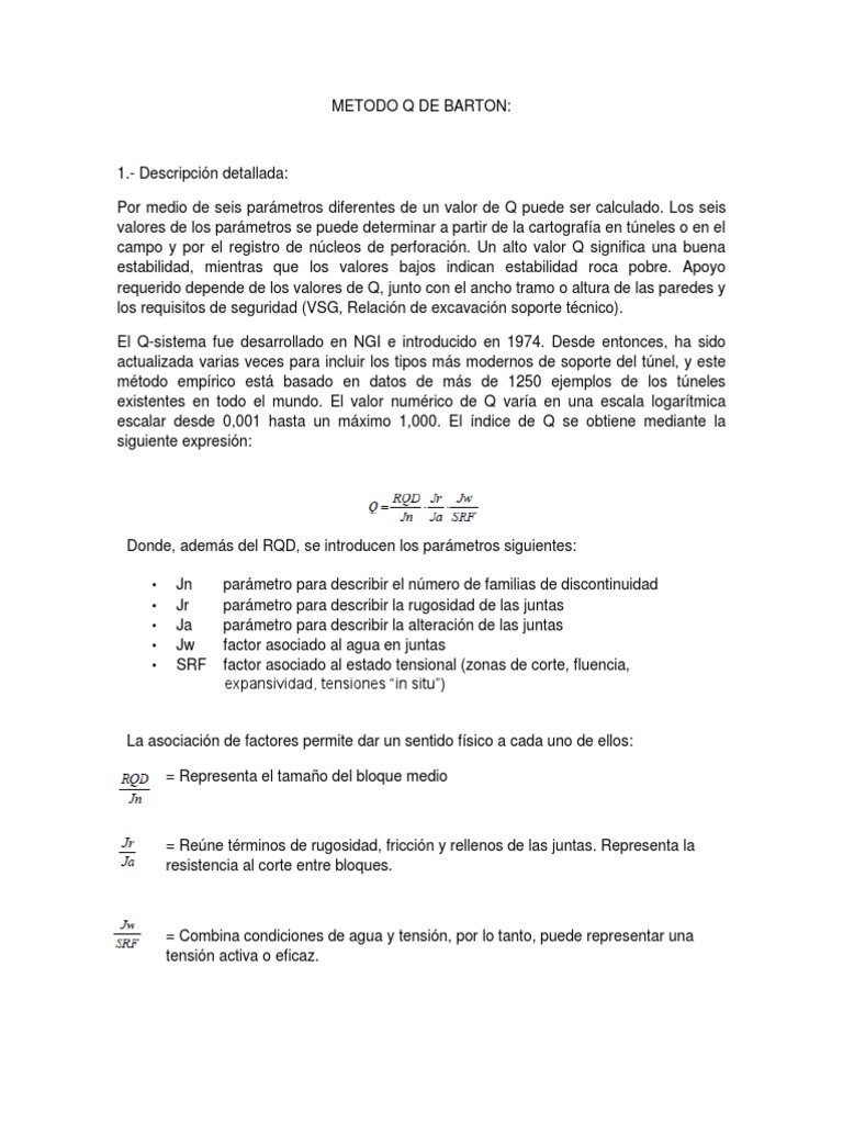 Método Q de Barton en Geomecánica | PDF | Túnel | Empirismo