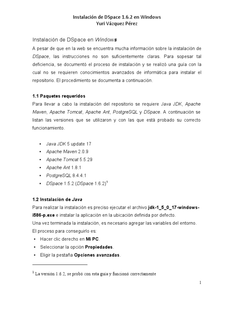 Guía de Instalación de DSpace 1.6.2 en Windows | PDF | Java (lenguaje ...