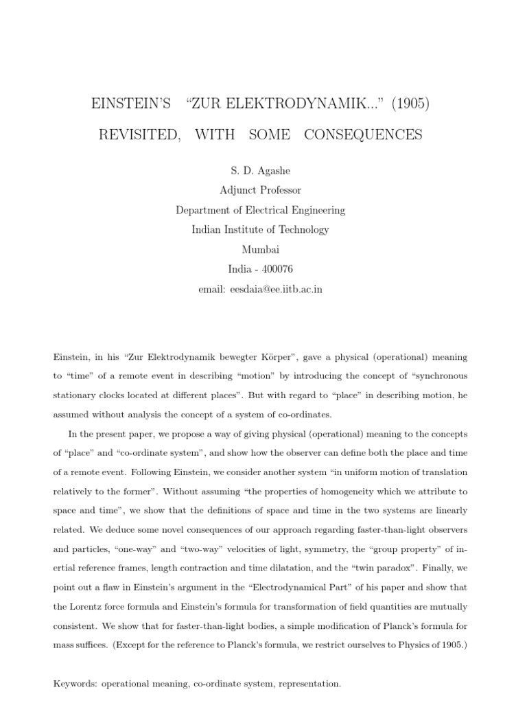 Einstein Submitted 2006-01-16 | PDF | Line (Geometry) | Special Relativity