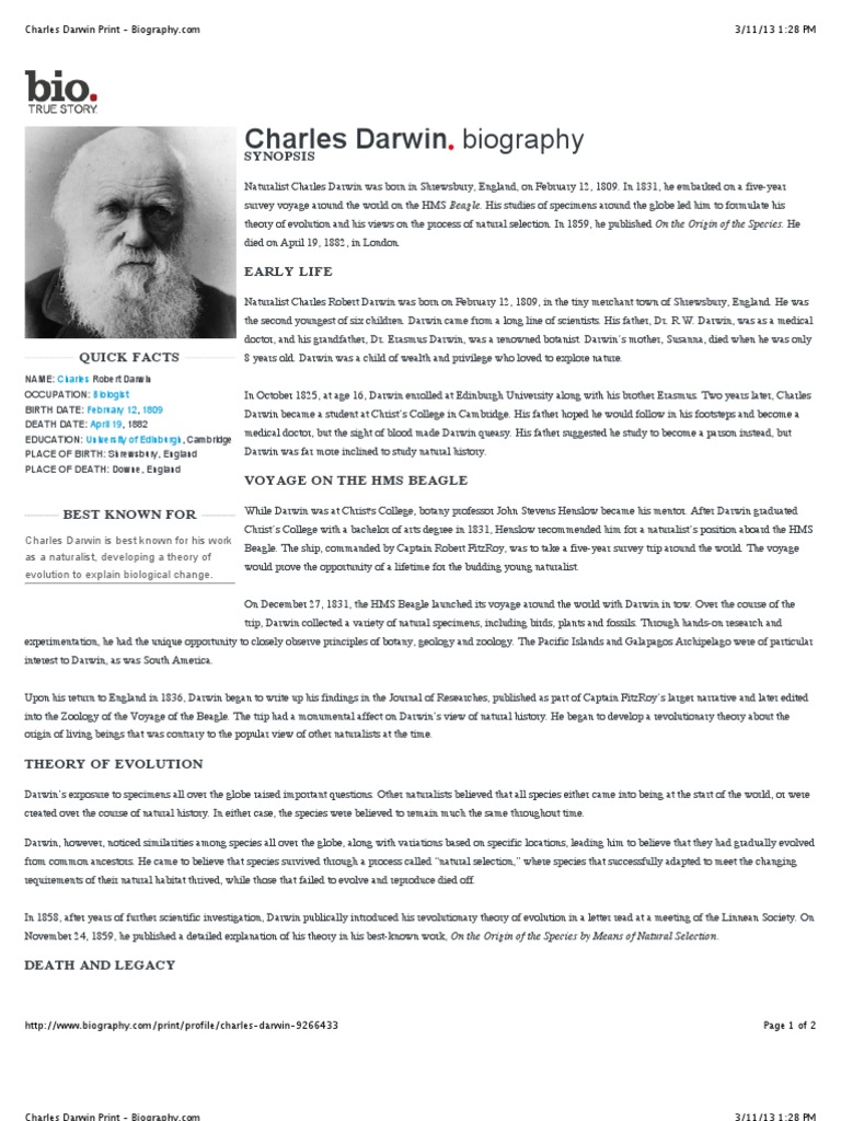 Charles Darwin Biography Charles Darwin Natural History Free 30
